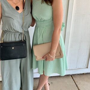 J Crew Seersucker Green Striped Belted Bow Midi Dress Size Small Size 00